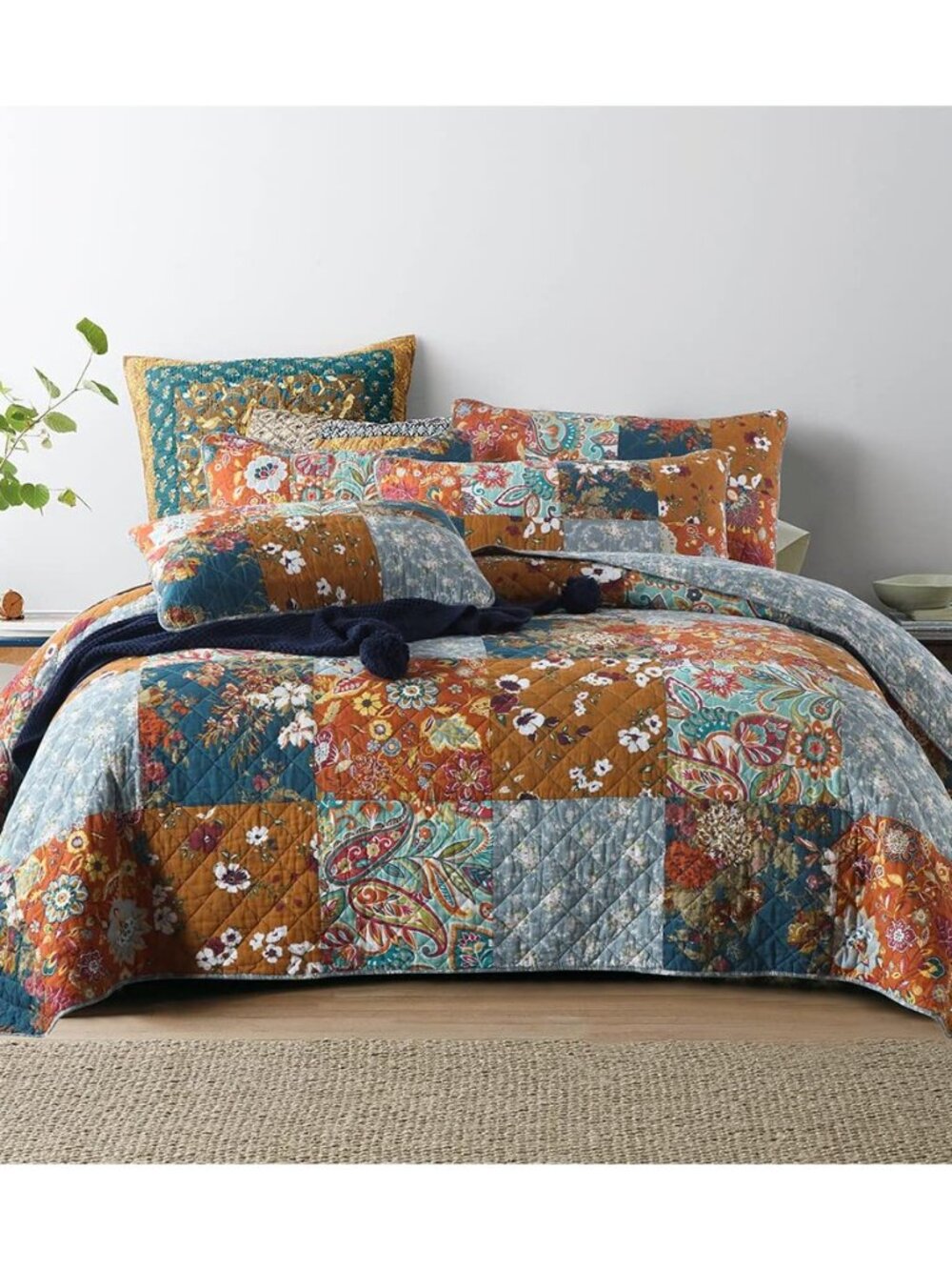 Cotton Bedspread Quilt Sets Queen Size, 3 Pieces Reversible Bedding Coverlet